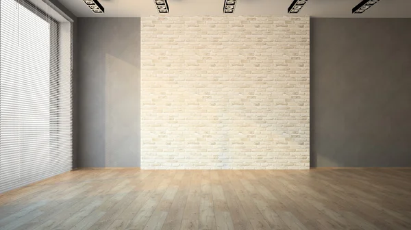 Пустая комната, кирпичная стена и жалюзи — стоковое фото