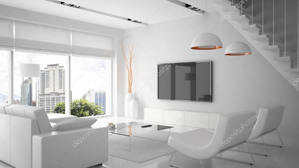 Modern interior in white color 3D rendering