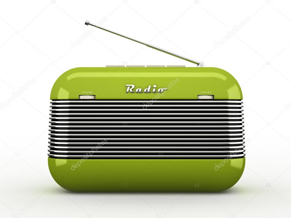 Old green vintage retro style radio receiver isolated on white b