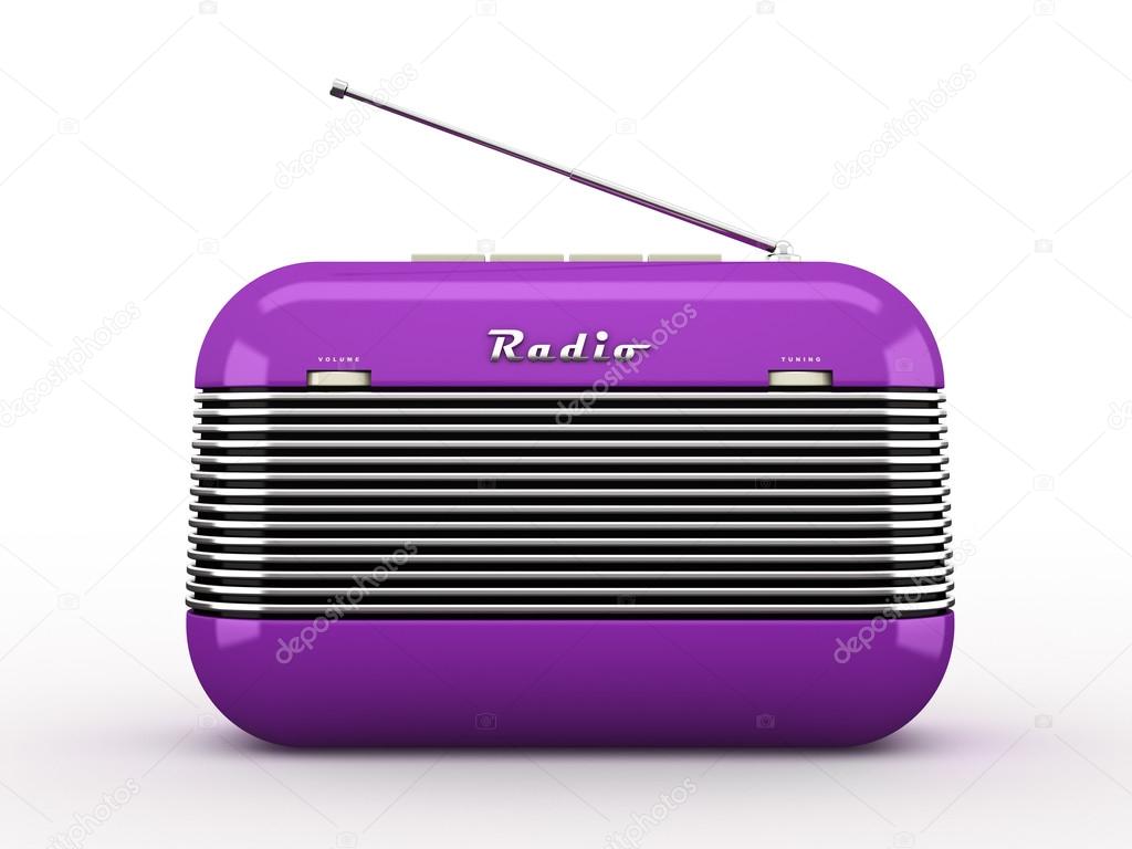 Old purple vintage retro style radio receiver isolated on white 