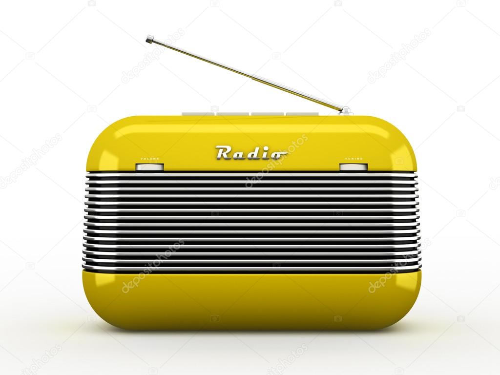 Old yellow vintage retro style radio receiver isolated on white 