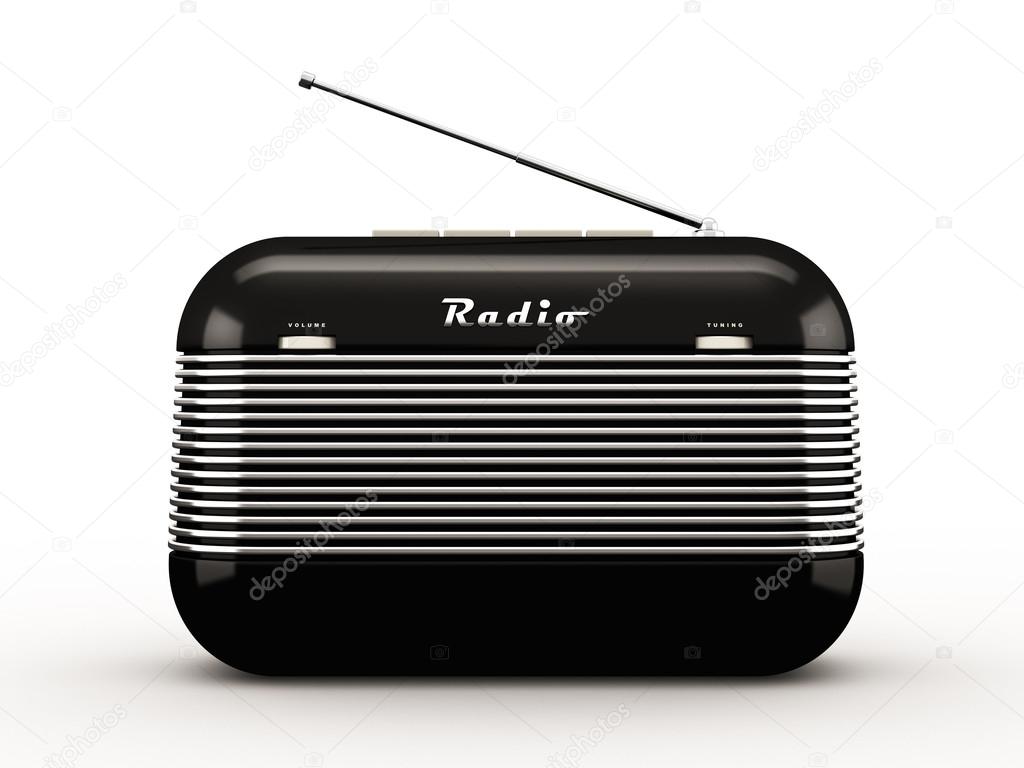 Old black vintage retro style radio  isolated on white backgroun