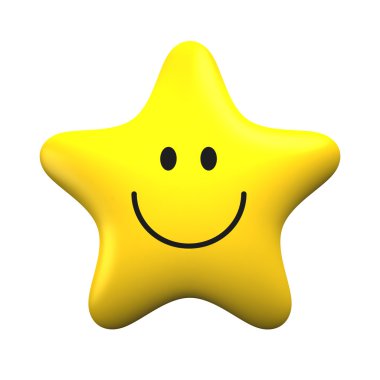 Beyaz zemin üzerine sarı gülümseyen yıldız isolater