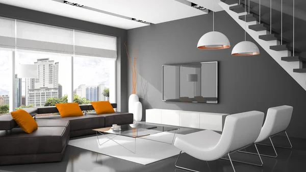 Modern interieur met twee leunstoelen en Bank 3D-rendering — Stockfoto