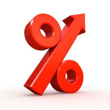 Oklu beyaz zemin üzerine kırmızı yüzde simgesi