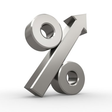 Beyaz zemin üzerinde bir ok ile metal yüzde simgesi