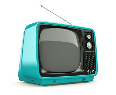 Beyaz arka plan üzerinde izole mavi retro Tv