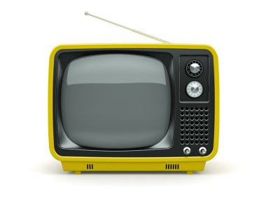Beyaz zemin üzerine sarı retro Tv