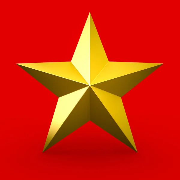 Estrela dourada isolada sobre fundo vermelho — Fotografia de Stock