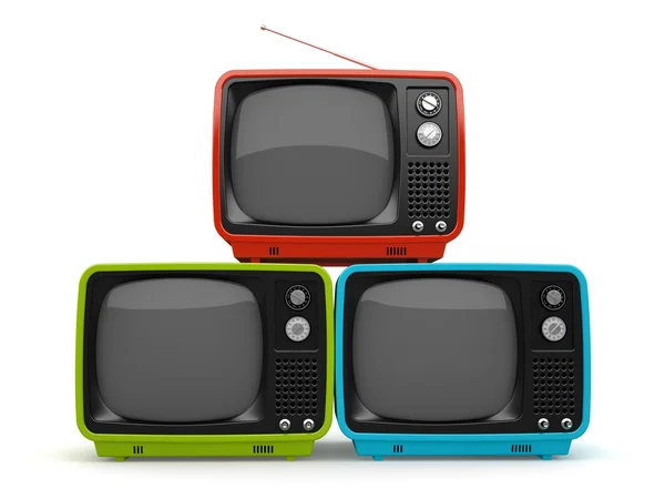 Pirâmide multicolorida de TV retro fundo branco — Fotografia de Stock