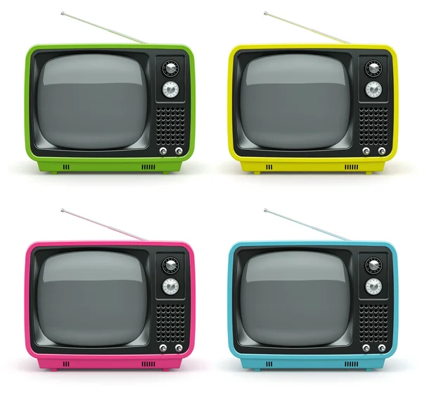 Multicolorida retro TV no fundo branco — Fotografia de Stock