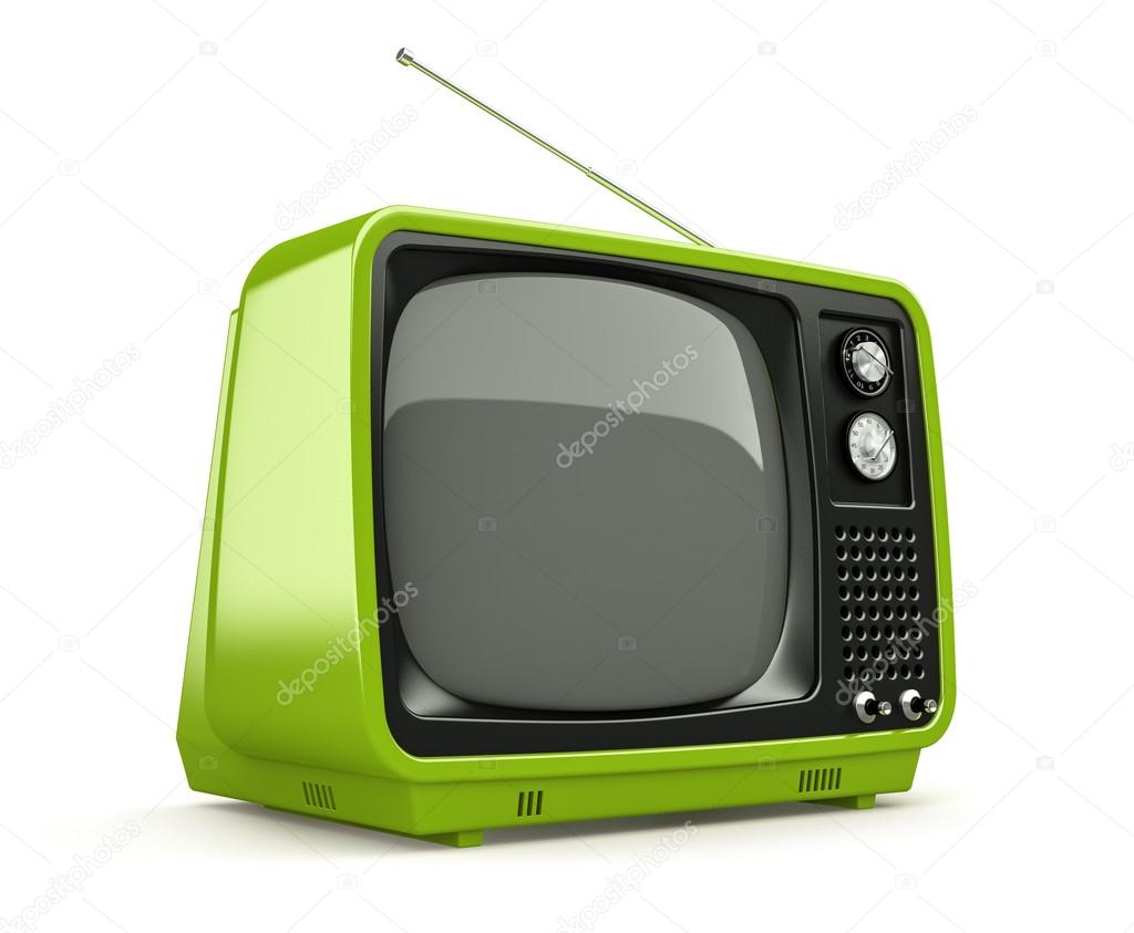 Green retro TV isolated on white background