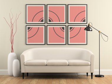 İç kanepe, lamba ve vazo 3d render ile bir parçası