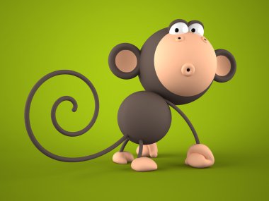 Yeşil renkli 3d render izole karikatür maymun