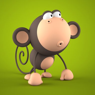 Cartoon monkey isolated on green  background 3D rendering 2 clipart