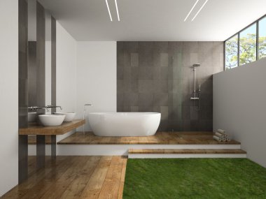 Çim zemin 3d render ile banyo iç