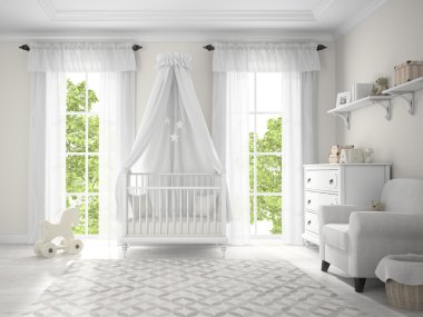 Klasik çocuk odası beşik 3d render ile