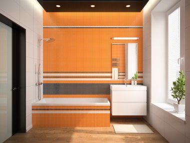 Turuncu duvar 3d render ile banyo iç 2