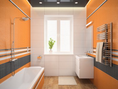 Modern tasarım yatak odası turuncu duvar 3d rende ile iç