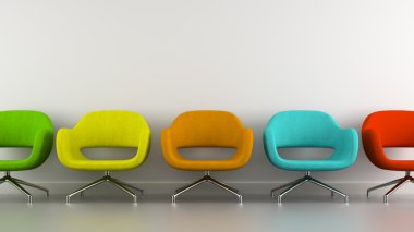 Çok renkli modern koltuklar 3d render ile iç parçası