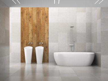 İç modern tasarım yatak odası ahşap duvar 3d render