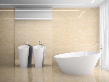 İç modern tasarım yatak odasında mermer 3d render