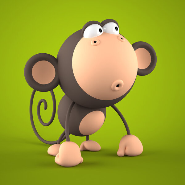 Cartoon monkey isolated on green  background 3D rendering 2