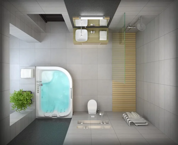 Interior del baño de diseño moderno vista superior 3D renderizado — Foto de Stock