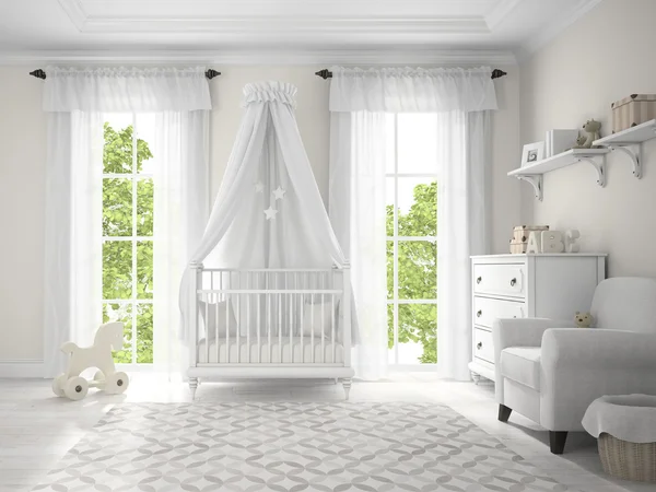 Chambre enfant classique avec berceau rendu 3D — Photo