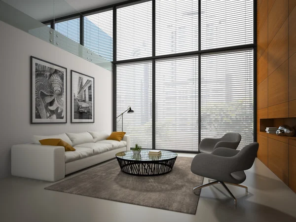 Interiören i rummet med trä panel vägg 3d-rendering 3 — Stockfoto