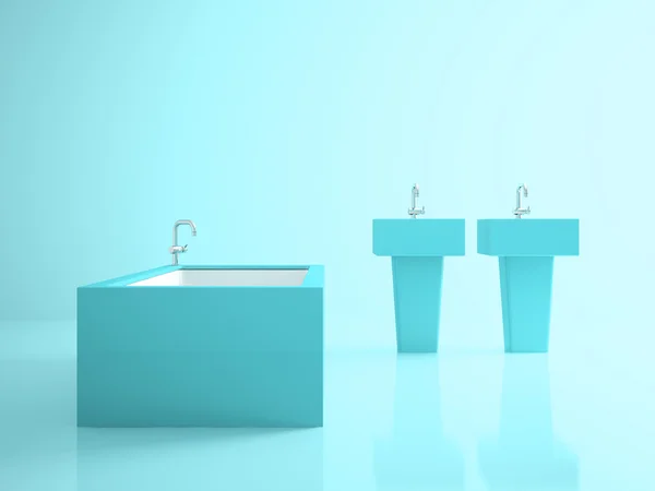 Interior of the conceptual blue bathroom 3D rendering — Stock Photo, Image