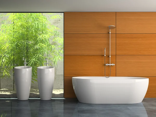 Interno del bagno con piante rendering 3D — Foto Stock