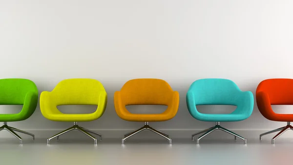 Parte del interior con sillones modernos multicolores 3d renderizado —  Fotos de Stock