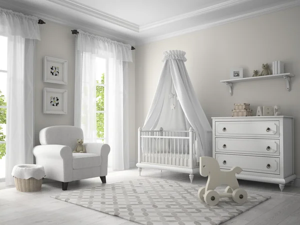 Класична дитяча кімната білого кольору 3D візуалізація Стокове Фото