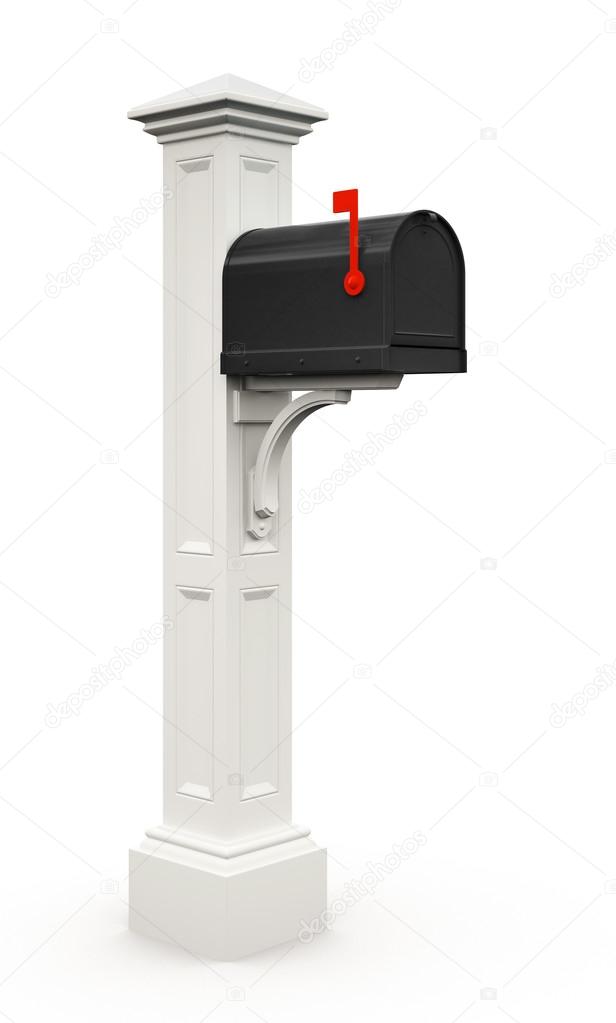 Retro black mailbox isolated on white background
