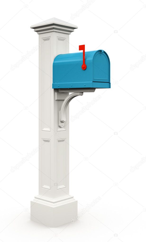 Retro blue mailbox isolated on white background