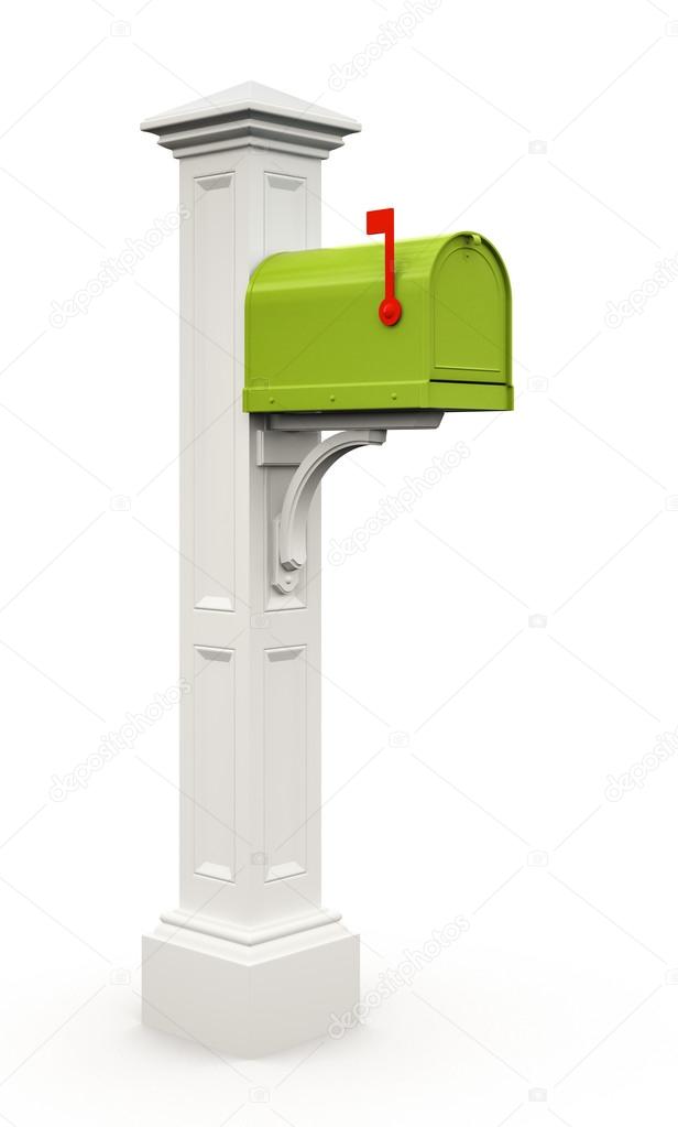 Retro green mailbox isolated on white background