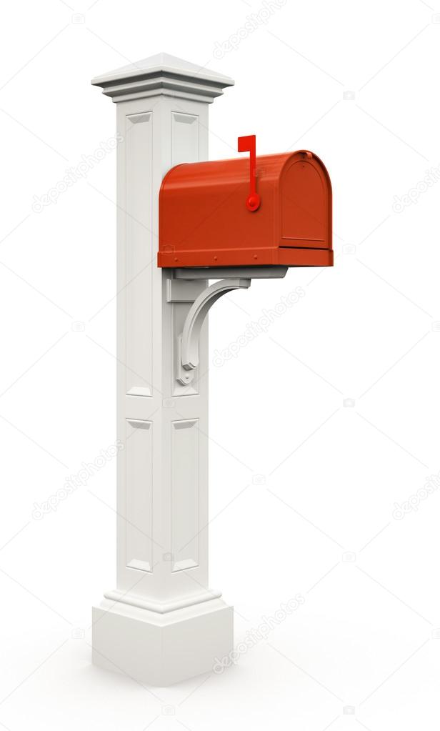 Retro red mailbox isolated on white background