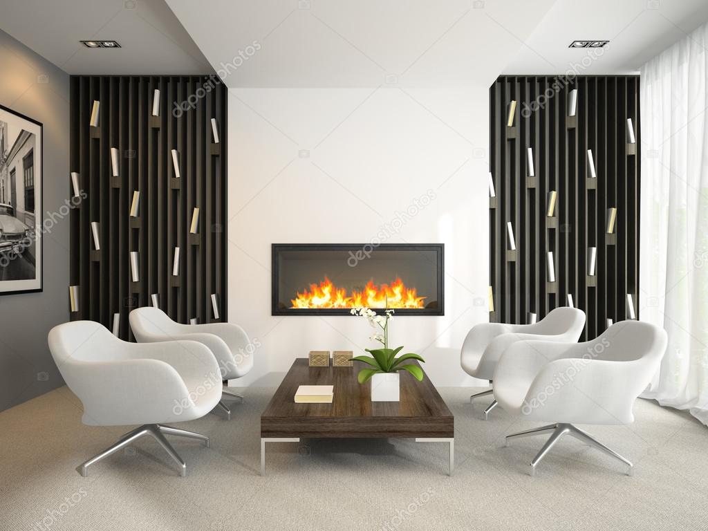 Interior of modern room with white armchairs 3D rendering
