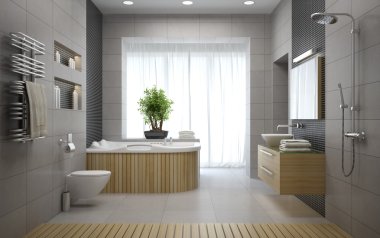 Interior of the modern design bathroom 3D rendering