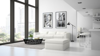 İç modern tasarım loft beyaz renk 3d render