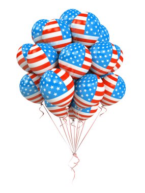 Beyaz arka plan üzerinde izole Amerikan bayrağı balonlar demet