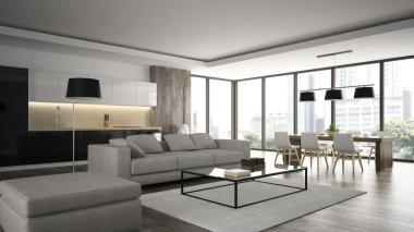 İç modern tasarım çatı açısı görünümü 3d render
