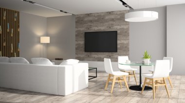 Siyah kanepe 3d render ile modern iç