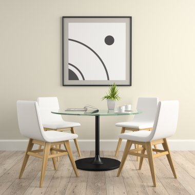 Sandalye ve masa 3d render ile iç parçası