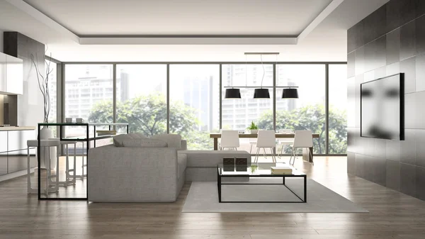 A modern design loft a 3d renderin fekete fal belső — Stock Fotó