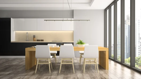 Interior moderno da sala de jantar 3D renderização — Fotografia de Stock
