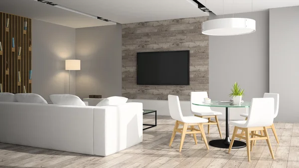 Modern inredning med svart soffa 3d-rendering — Stockfoto