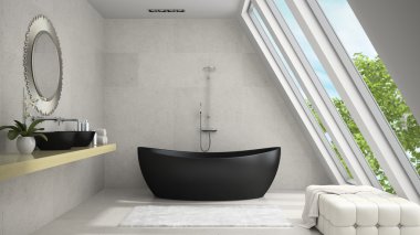 İç mansard badroom yuvarlak ayna 3d render ile 2