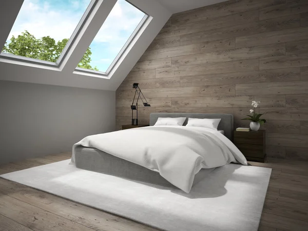 Mansard badroom ahşap duvar 3d render ile iç